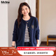 MsShe【18支北極絨】大碼女裝2025新款秋裝胖mm寬松刺繡毛衣外套 藏青藍色現貨 3XL