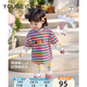 幼歌（YOUGE）春新中小童繽紛彩虹假兩件打底衫打底褲親膚透氣兩件套 彩色條紋 (上衣） 90 cm