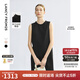 朗姿2025夏季新款無(wú)袖圓領(lǐng)連衣裙女直筒重工釘珠優(yōu)雅通勤都市裙子 黑色 2XL