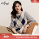 伊芙麗（eifini）蔣欣代言伊芙麗圓領(lǐng)復古羊毛混紡撞色菱形格針織開(kāi)衫25冬新款復古 云煙灰 圓領(lǐng)開(kāi)衫 預售 [11月14日]發(fā) S