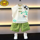G.DUCKKIDS男童夏裝背心套裝兒童漢服中國風兩件套男孩寶寶衣服夏天帥氣童裝 米色 90 建議身高80-85cm年齡2-3歲