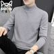 貓人長(cháng)袖T恤男士春秋季潮牌美式半高領(lǐng)寬松打底針織衫 淺灰    XL