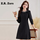 Z.R.Zoro輕奢品牌連衣裙女2025秋季新款小香風(fēng)設計感圓領(lǐng)重工釘珠連衣裙女 黑色 M