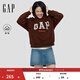 GAP女裝2025秋季新款撞色Logo寬松抓絨套頭連帽衫衛(wèi)衣上衣792499 棕色 M (165/88A) 亞洲尺碼
