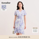 珂萊蒂爾【桑蠶絲】2025年夏季新款法式優(yōu)雅碎花荷葉邊連衣裙女 淡藍(lán)色 S