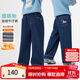 茵曼（INMAN）童裝女童加絨牛仔褲臘腸狗25冬季兒童中大童寬松保暖直筒褲 牛仔藍 160