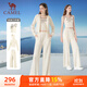 駱駝（CAMEL）連帽三件套女闊腿瑜伽運動(dòng)休閑套裝 Y24CA4L0634 淺杏白 L