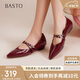 百思圖25秋瑪麗珍鞋簡(jiǎn)約尖頭淺口女單鞋A3191CQ5 紅色 37