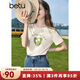 百圖betu女裝夏新款T恤簡(jiǎn)約字母印花珍珠蝴蝶結短袖T恤女2307T25 淺杏色 M