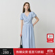 范思藍恩法式重工立體花朵蕾絲連衣裙女夏季2025新款收腰裙子2884 冰水藍 M