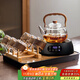 憶壺茶（YIHUTEA）玻璃茶壺家用大容量泡茶壺耐高溫煮茶壺辦公室蒸煮兩用過(guò)濾提梁壺 【煮茶十件套】透明壺+數顯黑爐+6杯+杯架+茶盤(pán)
