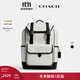 蔻馳（COACH）新款男士經(jīng)典標志LEAGUE翻蓋卡扣雙肩包日常通勤男包 白色/黑色 經(jīng)典標志