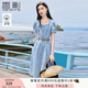 香影氣質(zhì)牛仔連衣裙女2025夏季新款收腰單排扣法式泡泡袖方領(lǐng)裙子 牛仔藍 S