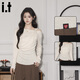 :CHOCOOLATEit純色簡(jiǎn)約假兩件針織長(cháng)袖T恤女秋季新款露肩設計上衣 杏色 均碼