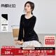 尚都比拉優(yōu)雅絲絨假兩件連衣裙女秋季圓領(lǐng)長袖高級感小黑裙羽毛流蘇中長裙