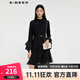 S.DEER圣迪奧春時(shí)尚百搭女裝圓領(lǐng)收腰網(wǎng)紗喇叭袖連衣裙S231Z1214 黑色/91 XL 175