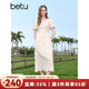 百圖betu女裝2025夏季新款短袖連衣裙柔軟棉質(zhì)刺繡泡泡袖裙子2507T50 杏色 S