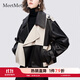 MeetMetro瑪依爾時(shí)尚皮衣短外套女2025春新款撞色機車(chē)皮夾克 拼色【現貨閃電發(fā)】 S