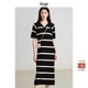 旅途原品【明星同款】ltyp真絲亞麻棉休閑V字翻領(lǐng)條紋針織連衣裙女中長(cháng)裙 杏黑色-經(jīng)典條紋-真絲亞麻棉 L -XL-165-170cm（現貨）