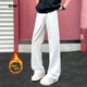 CLOR秋冬美式微喇叭彎刀褲男加絨直筒褲子休閑運動(dòng)褲CL70JR白花灰XL