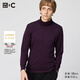 優(yōu)衣庫男裝HEATTECH EXTRA WARM混紡兩翻領(lǐng)T恤9分袖 9%羊絨481442 79 深紫色 L /175/100