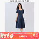 佐丹奴裙子女夏季純棉純色壓褶下擺方領(lǐng)短袖連衣裙女05465457