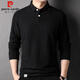 皮爾卡丹（pierre cardin）華夫格長(cháng)袖T恤男秋冬季商務(wù)休閑polo打底衫男裝上衣服 黑色 2XL