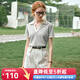 Olrain歐芮兒美式復古短袖T恤女夏季女裝撞色polo領(lǐng)上衣衣服polo衫 花灰色 M