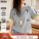 MsShe【原創(chuàng)印花刺繡雙色短袖T恤】大碼女裝2025夏裝胖mm顯瘦上衣 A款-花灰色現(xiàn)貨 2XL