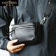 歐迪鳥(niǎo)（ODYBIRD）男士斜挎包真皮單肩包簡(jiǎn)約百搭多隔層休閑小背包男式手機包男包 黑色 22*7*14.5cm