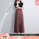 三彩2025夏季新款高腰半身裙復(fù)古小黑裙顯瘦直筒裙長裙垂感M 紅棕色 M 160/68A