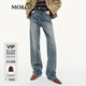 MO&Co.牛仔褲2025秋新品雙芯牛仔重工洗水微彈直筒高腰MBE3JENT03 牛仔藍色 S 26