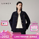 朗姿/LANCY2025年秋新款復古翻領(lǐng)棉感牛仔短外套女松弛感夾克上衣 月夜深藍色 L