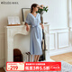 Olrain歐芮兒休閑短袖連衣裙女夏季新款簡(jiǎn)約通勤高級(jí)感長(zhǎng)裙 冰川藍(lán) XL