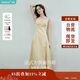 茵曼（INMAN）法式收腰顯瘦方領(lǐng)吊帶連衣裙女裝2025夏季新品長(cháng)裙子 淺黃色 M