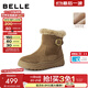 百麗（Belle）厚底增高復古雪地靴女2025冬新商場(chǎng)同款加毛保暖短靴E6W1DDD5 卡其色 37