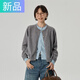 妃奧絨【撤柜精品】復古假兩件針織開(kāi)衫春秋季氣質(zhì)圓領(lǐng)寬松洋氣毛衣外套 灰藍（現貨） S