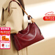 喵小姐輕奢紅色新娘結婚包包女新款通勤日?？捎眯氯擞喕槎Y物腋下托特包 【推薦】酒紅色+掛飾+花束(高級感紅色結婚包新娘包)