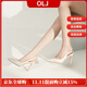 OLJ奢侈高端品牌女鞋高跟鞋2025新款尖頭職業(yè)氣質(zhì)單鞋細跟包頭涼鞋 白色7公分后空 37