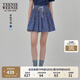 Teenie Weenie小熊半身裙女2025年夏季新款細褶碎花小清新文藝短裙 藏青色 L