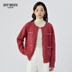 深呼吸DEEP BREATH女裝新款圓領(lǐng)勾花邊裝飾云朵針織開(kāi)衫女A401511 紅 M (3)