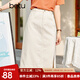 betu百圖女裝牛仔半身裙高腰A字修身包臀女式中長(cháng)款裙子2107T46 杏色 L