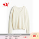 H&M女裝秋季時(shí)尚保暖修身羊毛針織長(cháng)袖套衫1251629 奶油色 XS 155/80