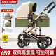 ANGI BABY嬰兒車(chē)高景觀(guān)嬰兒推車(chē)可坐可躺雙向避震0-3歲新生兒遛娃神器推車(chē) 綠野仙蹤【四輪橡膠】 嬰兒車(chē)高景觀(guān)輕便避震遛娃神車(chē)