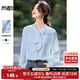 尚都比拉優(yōu)雅氣質(zhì)輕熟時(shí)尚飄帶領(lǐng)襯衫女長(cháng)袖雪紡衫通勤百搭上衣 灰藍色  L