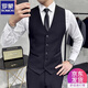 羅蒙西裝馬甲西服套裝男結婚伴郎團禮服商務(wù)休閑大碼工作服背心職業(yè)裝 LT8801黑色馬甲 XL (175)