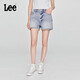 Lee25新品舒適版毛邊設計天絲淺藍色水洗女牛仔短褲潮流A08078