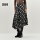 森馬（Semir）半身裙女冬磨毛格紋長(cháng)裙2025新款甜酷個(gè)性設計感不規則A字裙 白黑色調00419 S