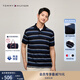 TOMMY HILFIGER【透氣舒適】夏季男珠地棉美式潮流寬條紋翻領(lǐng)短袖T恤POLO 藏青深藍條紋FAP L （推薦：150-165斤）
