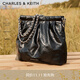 CHARLES&KEITH子母鏈條大容量流浪包托特包單肩斜挎包女包生日禮物CK2-40671449 Noir黑銀 L